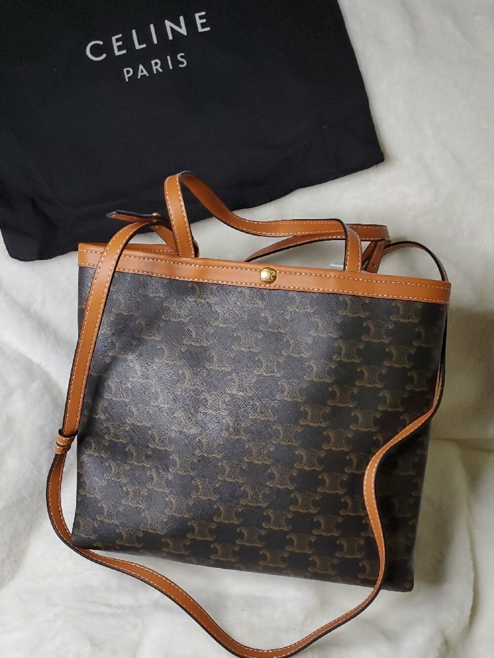 Celine Brown Canvas Monogram Tote with Tan Trim - Picture 2 of 11